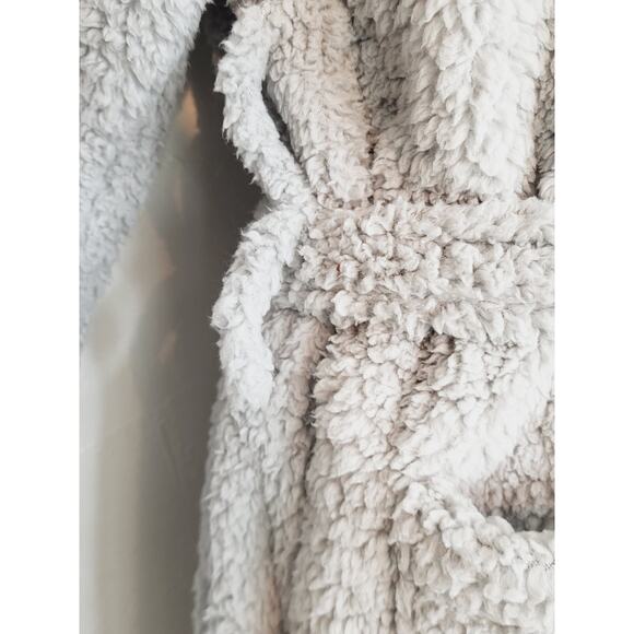 Pottery Barn Teddy Bear Sherpa Gray Blue Cozy Spa Wrap Robe Size Medium - Picture 9 of 13